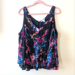 JC Penneys Boutique Women's Sleeveless Black Ruffled Floral Blouse Top 0X